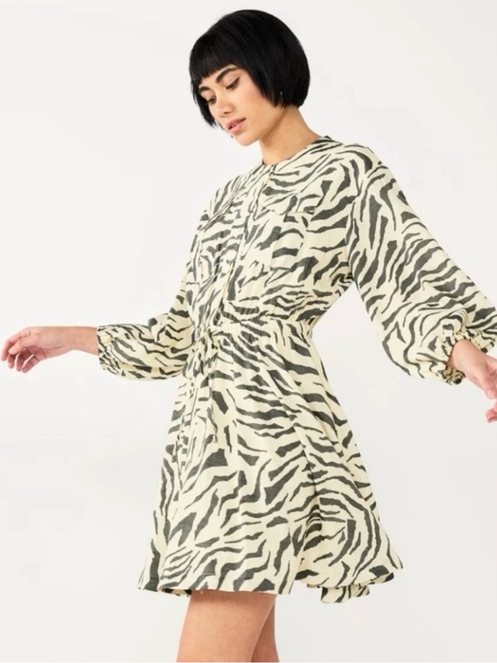 NWT Nine West Zebra Print Balloon Sleeve Mini Dress Size XL Bono Chic Fit Flare